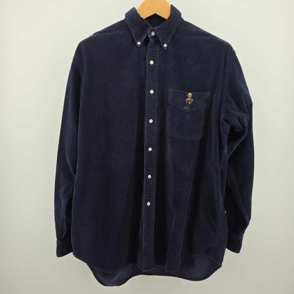Polo Ralph Lauren Blaire Corduroy Shirt Mens Large Navy Blue Polo Bear Pocket